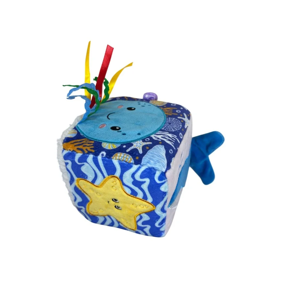 Ocean Theme Baby Soft Activity Cube Rattle Mirror Teether Sensory Toy Blue Whale